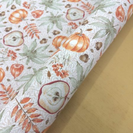 Loneta - dibujos de manzana y calabaza